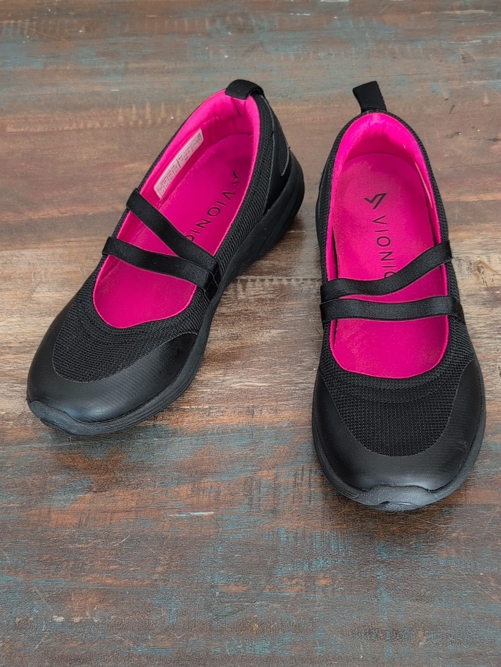 Vionic Agile Opal Black Mary Jane Sneakers Elastic Cross Straps - Women's 7.5
